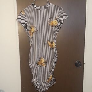 Pin stripe dress with yellow roses